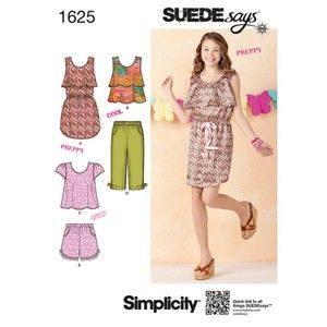 Simplicity 1625 - Suede Says - Teen Girls Dress, Tops, Pants & Shorts
